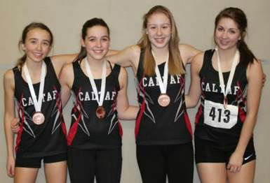From left: Jasper, Vienna, Amelia and Amanda, Provincial Bronze Medalists in the 4x400m relay                                    