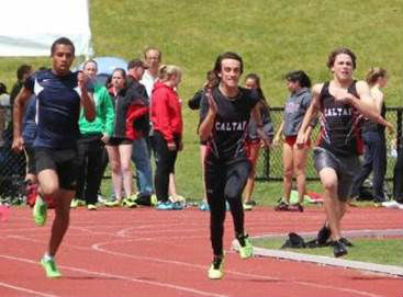 Dylan and first-year midget Scott in the 100m                   