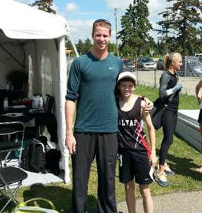 Matthew with Derrick Drouin, 2012 Canadian Olympic Bronze Medalist in the high jump             